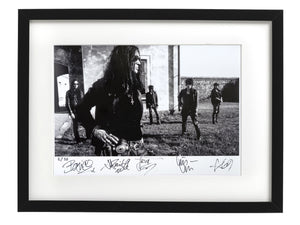 Framed autographed print of Finnish gothic rock band The 69 Eyes, signed by the band. Limited edition of 30. Black & white print by Tina K Photography.
