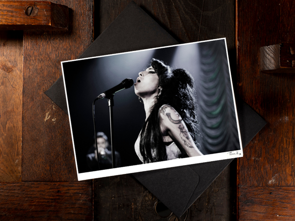 Greeting Card, Amy Winehouse on stage, Back to Black Tour (A6 Signed Print by Tina K, with black envelope)