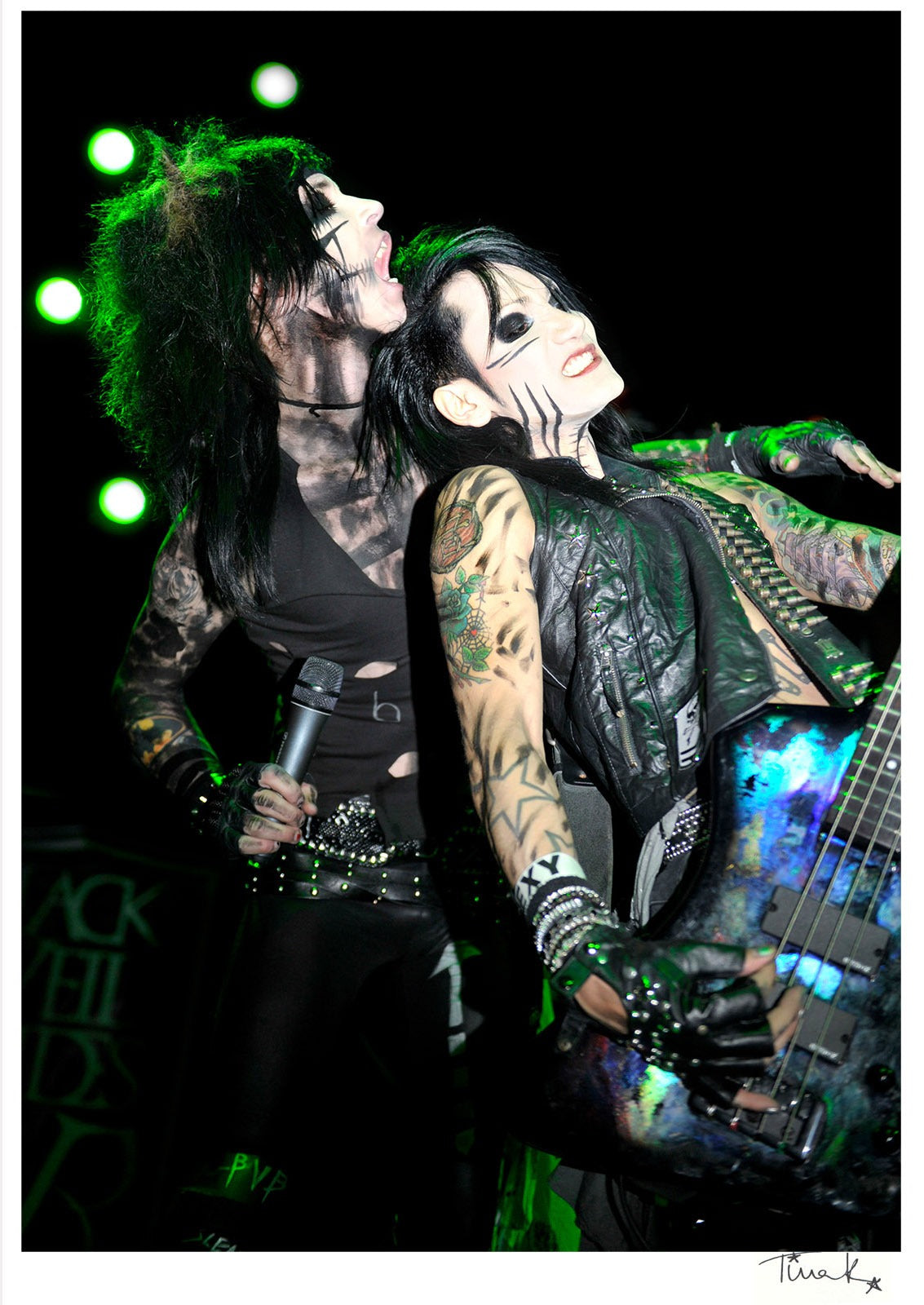 Andy Biersack and Ashley Purdy of Black Veil Brides on stage at the Forum London, 2011. Colour print signed by Tina K photography.