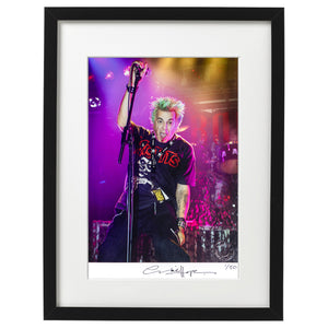 Framed limited edition signed print of Charlie Harper of punk rock band U.K. Subs onstage at their Anniversary show, London 2002