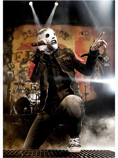 Corey Taylor of Slipknot in his  All Hope Is Gone white mask on stage in London 2008. Print by Tina K Photography