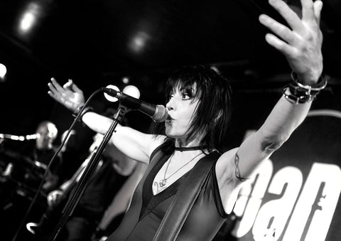 Joan Jett Black and white print of the artist photographed on stage by Tina K at the 100 Club in London