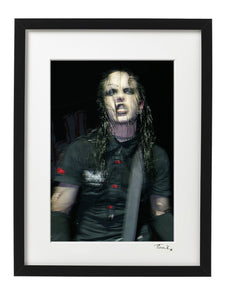 Joey Jordison (Murderdolls, Slipknot) on stage with Murderdolls, 2002. Motion blurred image, framed print by Tina K Photography.