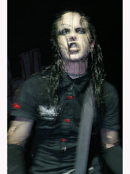 Joey Jordison (Murderdolls, Slipknot) on stage with Murderdolls, 2002. Motion blurred image & print by Tina K Photography