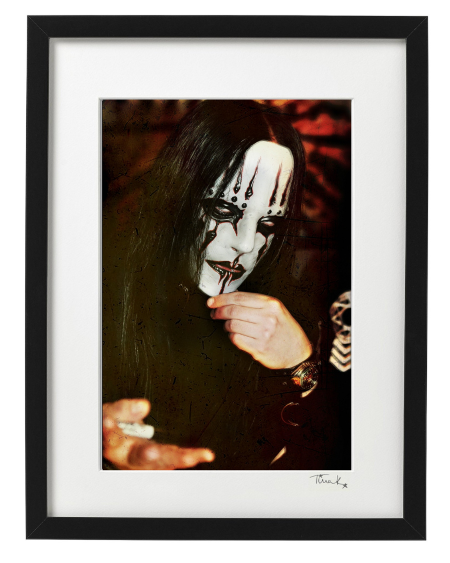Joey Jordison (Murderdolls, Slipknot) close up wearing make up mask at Virgin Megastore signing in 2004. Framed print by Tina K Photography.