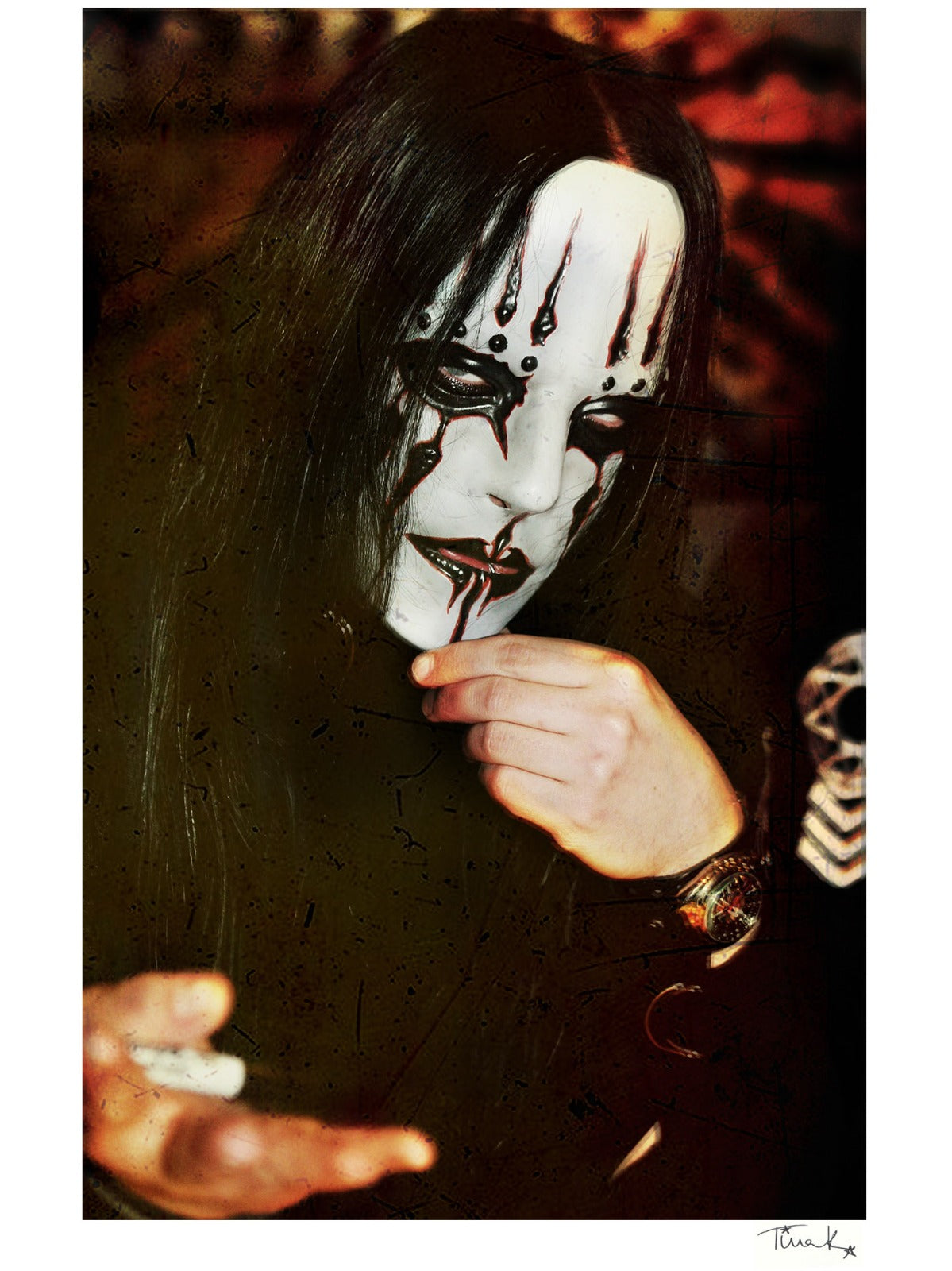 Joey Jordison (Murderdolls, Slipknot) closeup at Virgin Megastore signing with Slipknot 2004. Print signed by Tina K Photography