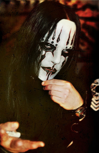 Joey Jordison (Murderdolls, Slipknot) close up wearing make up mask at Virgin Megastore signing in 2004.  Print by Tina K Photography.