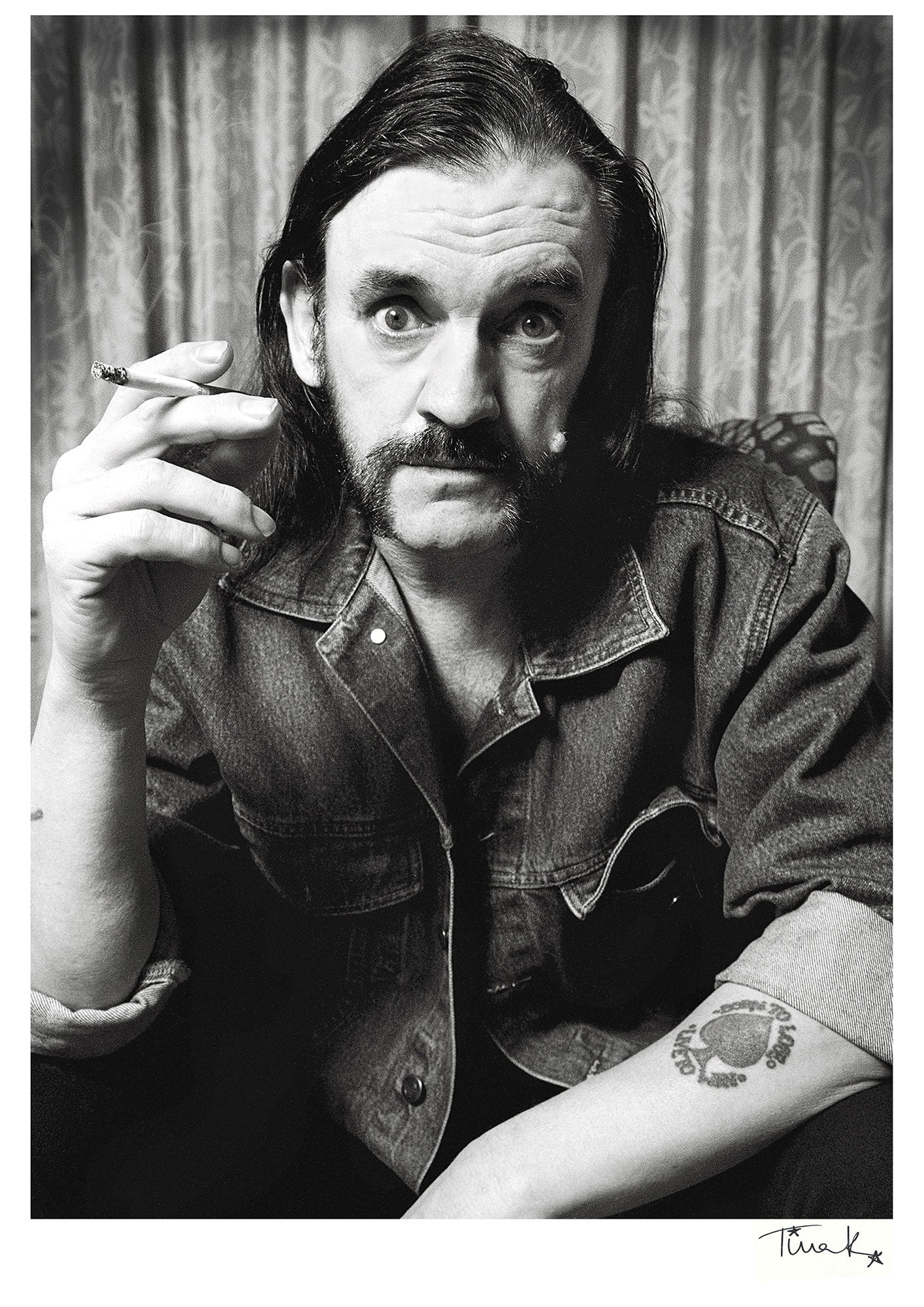 Black and white portrait of Lemmy Kilmister of Motörhead photographed for the 100th issue of Terrorizer magazine at the Mandarin Oriental Hyde Park, London, 2002