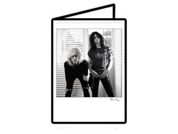 Greeting card of Guns N' Roses duo Duff McKagan and Slash in their Velvet Revolver days. Black and white print by Tina K Photography.