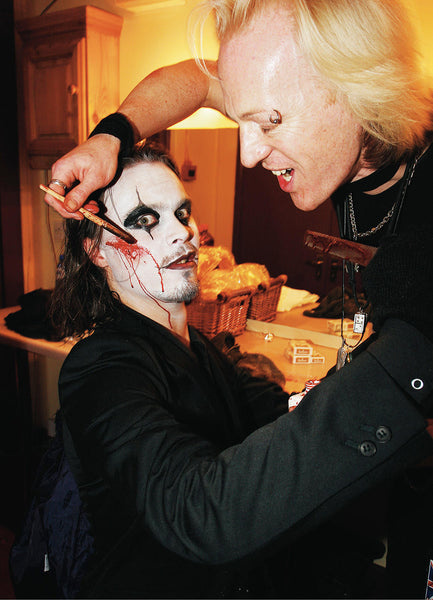 Ville Valo of HIM having Halloween makeup done backstage at Hammersmith Apollo 2004. Signed Tina K photography print