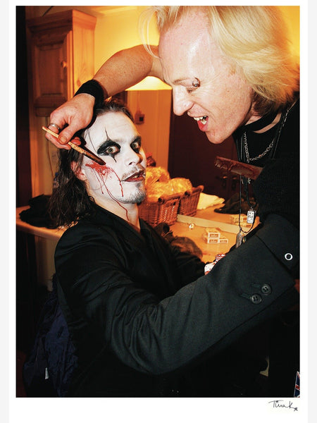 Ville Valo of HIM having Halloween makeup done backstage at Hammersmith Apollo 2004. Signed  Tina K photography print