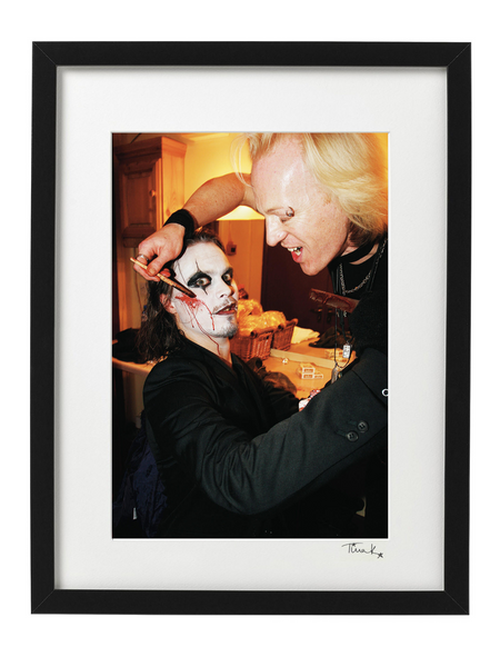 Ville Valo of HIM having Halloween makeup done backstage at Hammersmith Apollo 2004. Signed and framed Tina K photography print